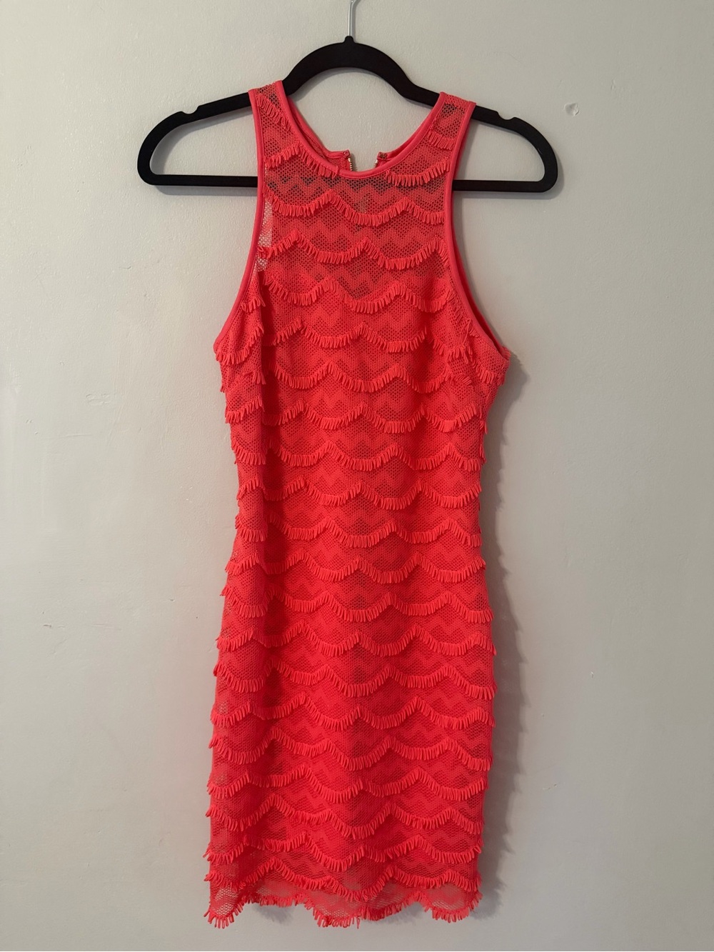 Guess Sleeveless Coral Lace Overlay Bodycon Dress